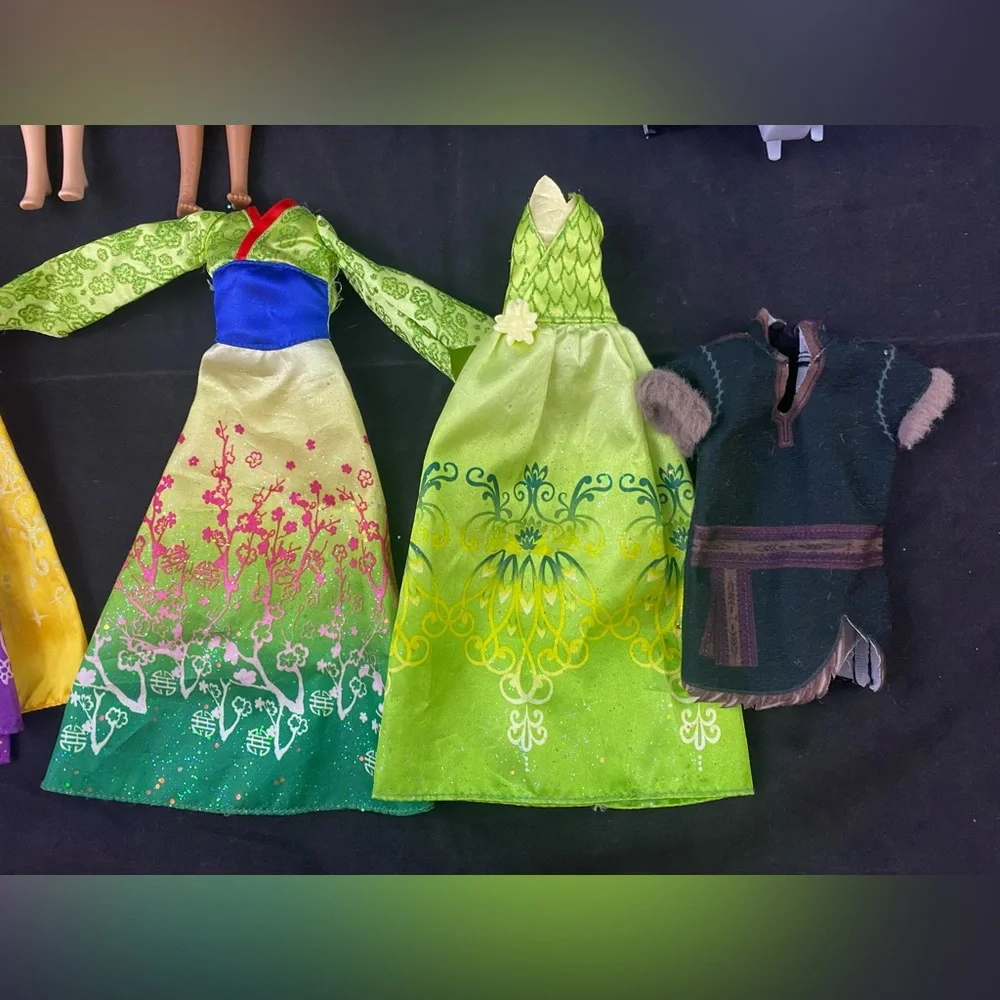 Disney Princess Dolls Dresses Mixed LOT Frozen Elsa Ariel Jasmine etc Needs TLC